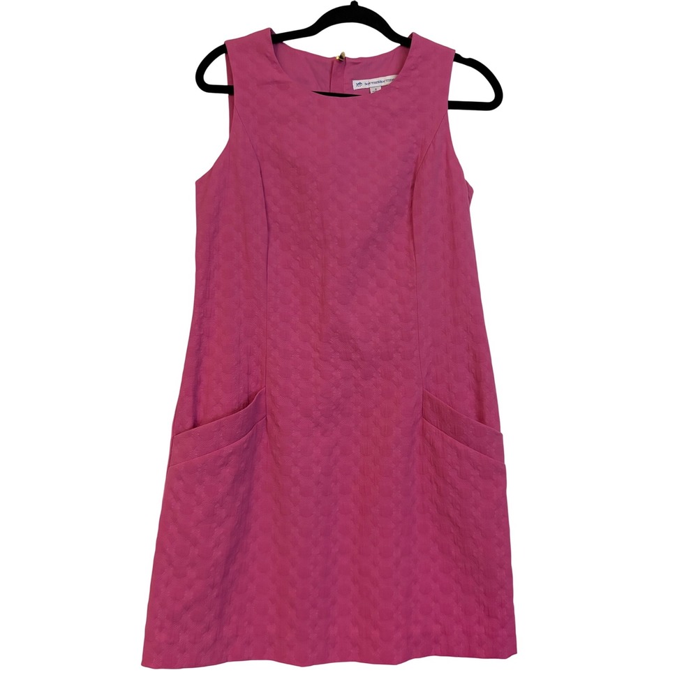 Southern Tide Pink Jacquard Dot Shift Dress Sleeveless Gold Zip Pockets 3868 4